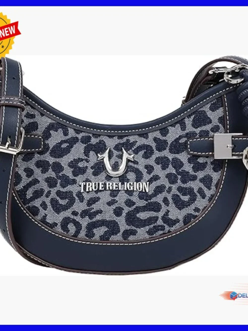 Leopard Print Denim Hobo Bag with Adjustable Strap and Interior Pocket